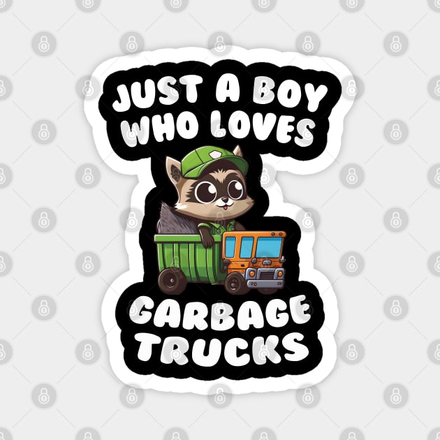 Just A Boy Who Loves Garbage Trucks Cute Raccoon Boys Kids Magnet by Daytone