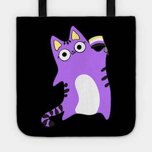 Nonbinary Pride Flag Waving Purple Cat Queer LGBTQIA non binary Tote