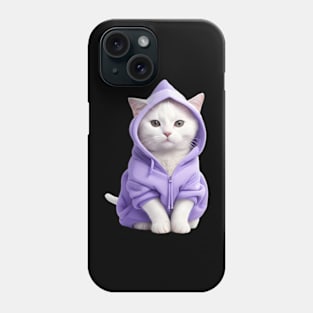 Beautiful white cat wearing purple hoodie Phone Case