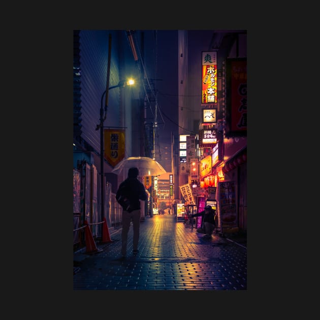 Neon Noir Street Reflecting the warm yellow and orange light from the bar area. by TokyoLuv