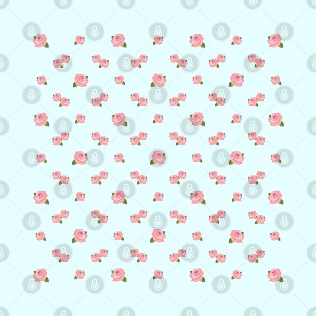 Pink Roses Pattern on Light Blue by NataliePaskell