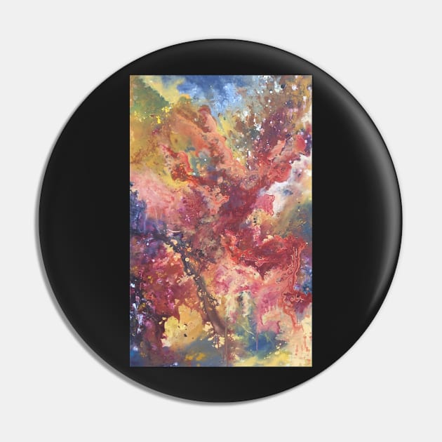 Abstract Galaxy Painting in Red, Gold, and Black Pin by HRothstein