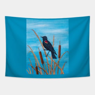 Red Winged Blackbird at the Pond Tapestry