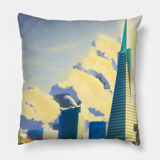 SF Transamerica Pyramid Scenery - Relaxing Anime Sunset Scene Pillow by DotNeko