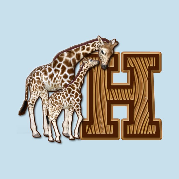 Mom and Baby Giraffe Monogram H by AlondraHanley