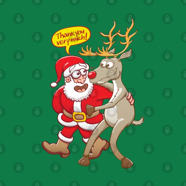 Happy Santa Claus thanking his good reindeer Rudolph by zooco