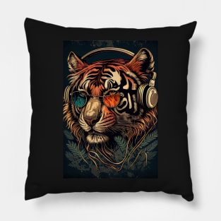 Tiger wearing headphones and sunglasses Pillow