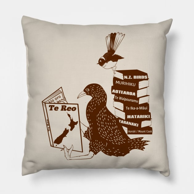 NZ birds learning Te Reo Maori Pillow by mailboxdisco