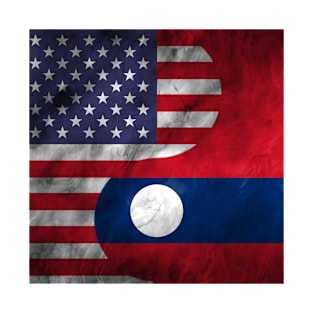 USA and Laos Dual Flag Yin Yang Combination T-Shirt