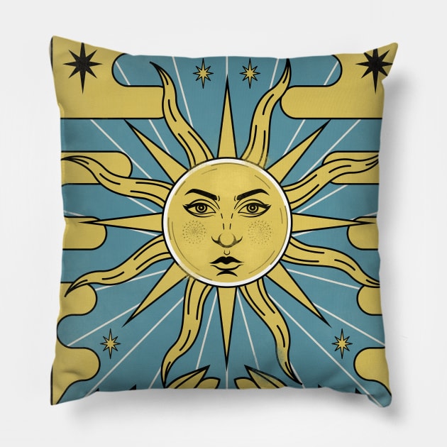 The sun tarot positive energy Pillow by pujartwork