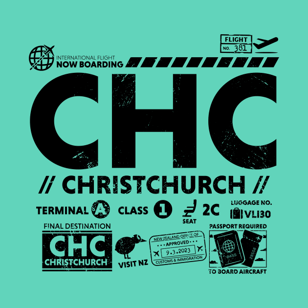 Vintage Christchurch CHC Airport Code Travel Day Retro Travel Tag New Zealand B by Now Boarding