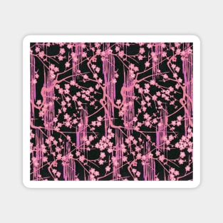 PINK SAKURA FLOWERS IN BLACK Antique Japanese Floral Pattern Magnet