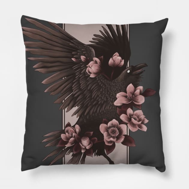 Crow and Flowers Pillow by Jess Adams