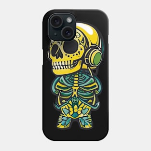 Melodic Bones: Sugar Skull Art - Skeleton Listening to Headphones Phone Case