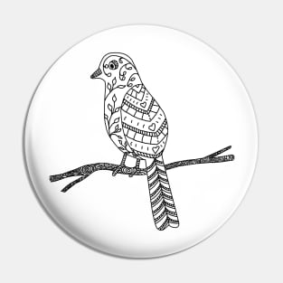 Black and White Bird on a Branch Doodle Drawing Pin