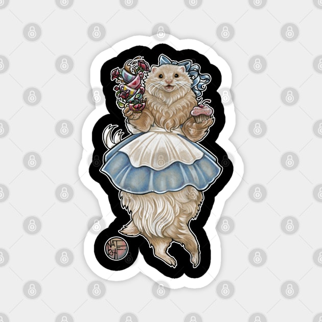 Ferret Alice In Wonderland With Tea Cups - White Outlined Version Magnet by Nat Ewert Art