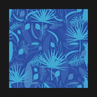 Blue tropical leaves exotic print T-Shirt