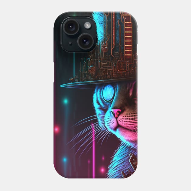 Cool Cyberpunk Steampunk Cat Detective Phone Case by Obotan Mmienu