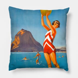 Vintage Travel Poster Switzerland Lugano Lido Pillow