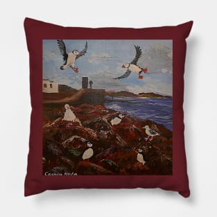 Puffins Landing Pillow