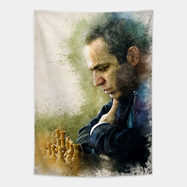 Garry Kasparov ✪ The Legend ✪  Aesthetic Watercolor Portrait of a chess master Tapestry by Naumovski