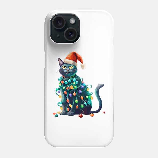 Christmas Lights Cat Merry Catmas Phone Case by VisionDesigner