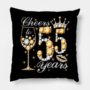 Cheers To 55 Years Old Happy 55th Birthday Queen Drink Wine Pillow