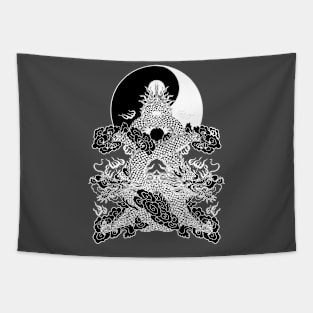 Yin Yang Buddah Karate Vintage Black White Graphics Tapestry