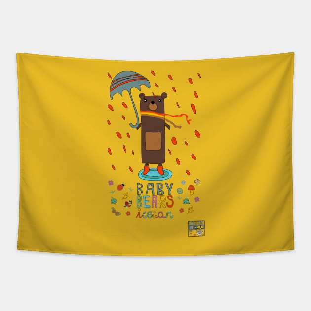 Baby Bears in the rain Tapestry by magneticboys