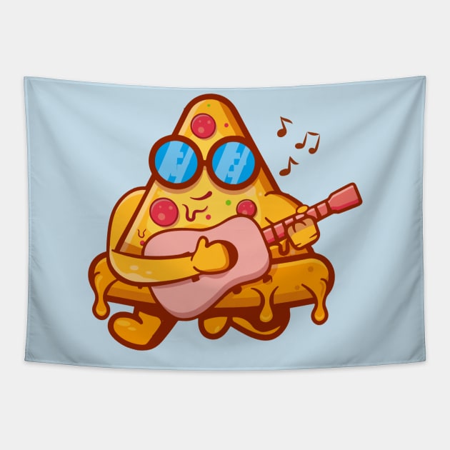 Cool Pizza Playing Guitar Tapestry by Illustradise