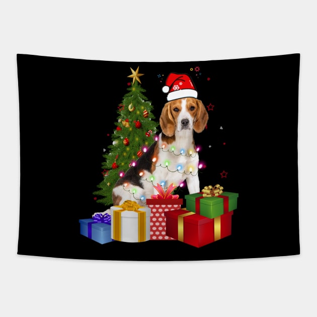 Beagle Christmas Tree Santa Hat Funny Xmas Gift Dog T-Shirt Tapestry by CoolTees
