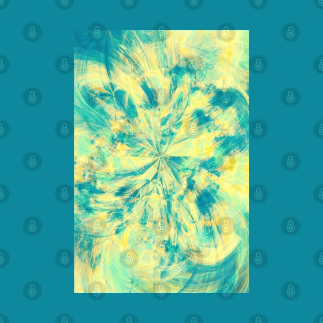 Teal and Yellow Tie Dye Splash Abstract Artwork by love-fi