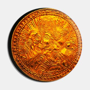 VIKING GOLD COIN WITH KNIGHT ON HORSE AND MAGIC RUNES OF ODIN Pin