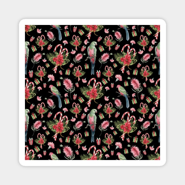 Australian Native Birds and Flowers - A Christmas Print Magnet by annaleebeer