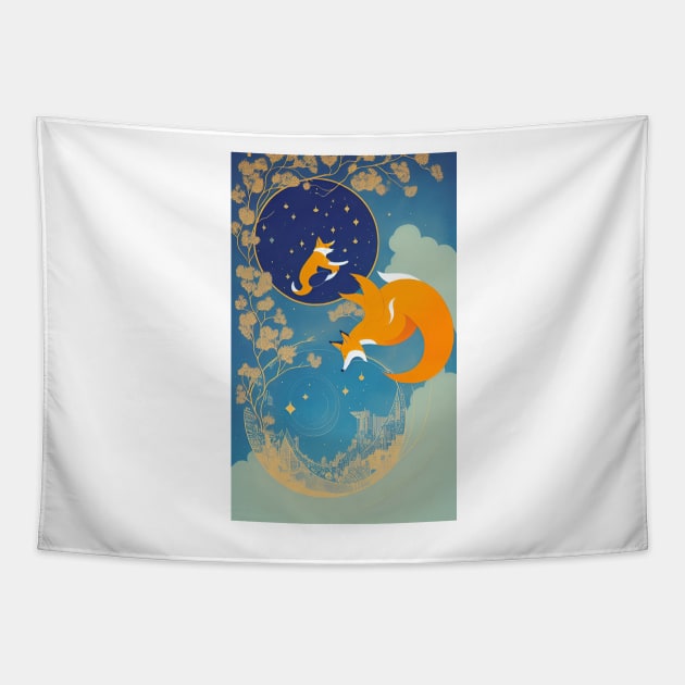 Flower Floral Fox Yoga Beauty Tapestry by ShopSunday