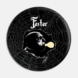 Uncle Fester - Light Bulb With Spider Web Background. Pin