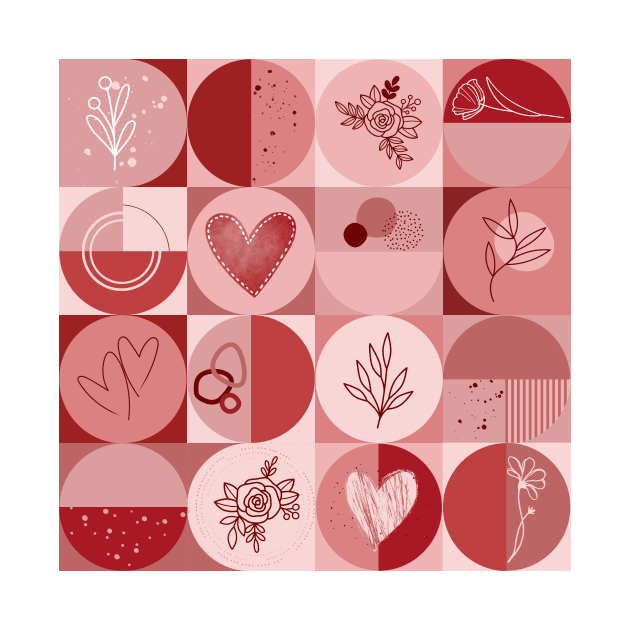 repeating geometry pattern, squares and circles, ornaments, red color tones by Artpassion