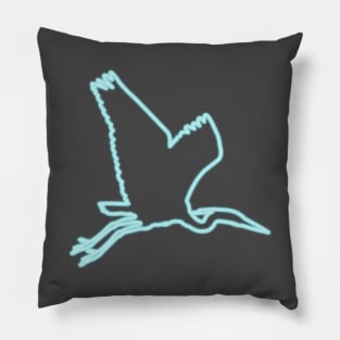 80s Retro Neon Sign Blue Heron Bird Pillow