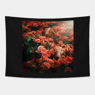 Custom Art : Happy In A Sea of Red Tapestry