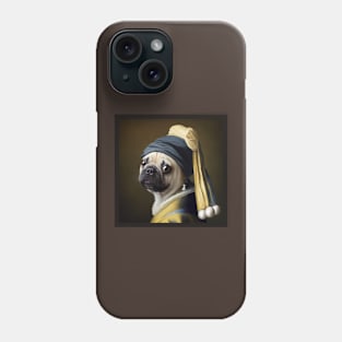 Pug with pearl earring Phone Case