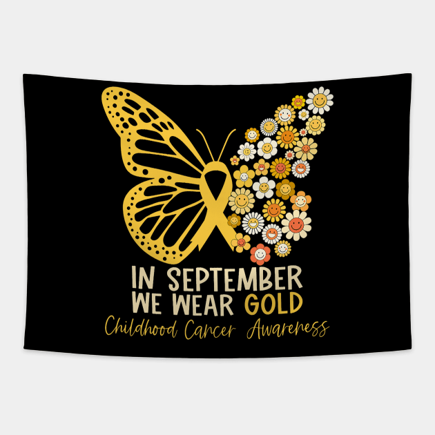 In September We Wear Yellow Butterfly Ribbon Flowers Tapestry by everetto