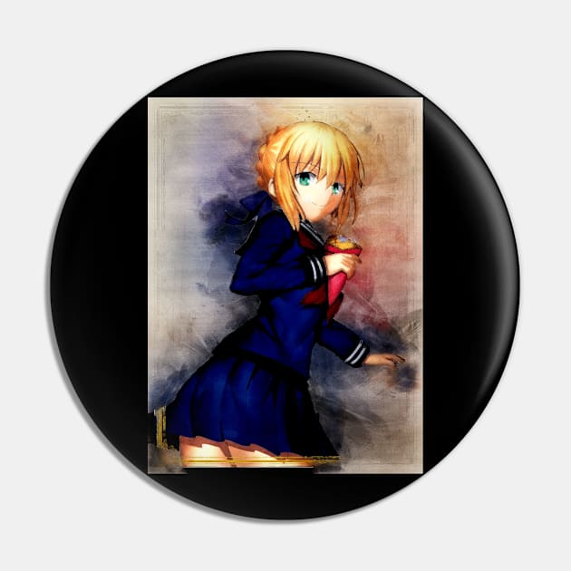 Saber Anime Watercolor Pin by Isamu Studio