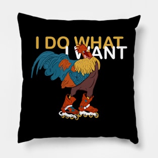 Funny rooster on roller skates Pillow