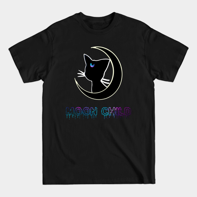 Disover Moon Child Black Cat Galaxy Aesthetic Witchy Wiccan Pastel Gothic Boho Hipster - Witchy Wiccan Pastel Gothic Boho Cat - T-Shirt