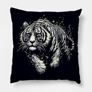 Monochromatic Outline Tiger Swimming in Water Pillow