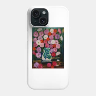 A beautiful bouquet of mixed flowers in a white vase with a tree painted on it Phone Case