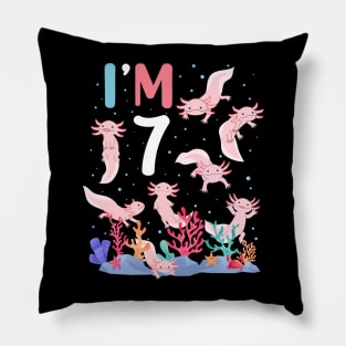 Axolotl Fish 7th Birthday I'm 7 Years Old lets party Axolotl Pillow