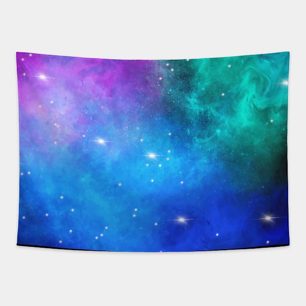 Blue Green White Star Nebula Space Galaxy Universe Tapestry by jodotodesign