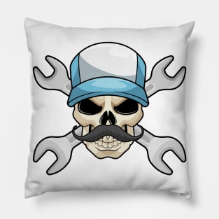 Skull with Mustache & Wrench Pillow