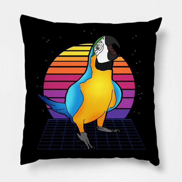 Aesthetic Vaporwave Screaming Blue Yellow Ara Macaw Pillow by FandomizedRose